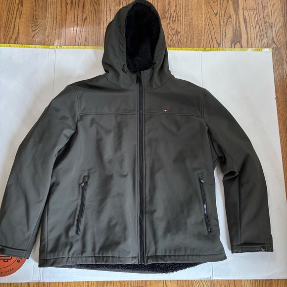 Tommy Hilfiger Soft Shell Sherpa Lined Zip Up Winter Jacket Size XXl olive green - Picture 1 of 16